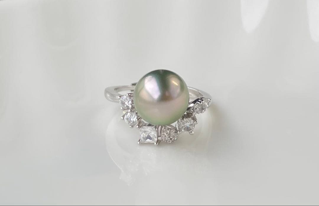 黒蝶真珠 タヒチ 南洋パール 月冠 リング 指輪 s925 ラウンド