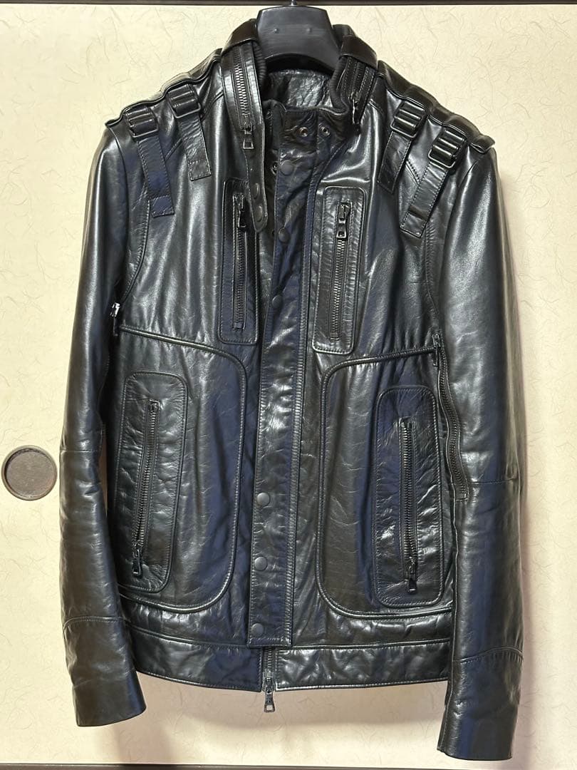 バルマンBALMAIN 黒レザーライダースジャケット サイズ52