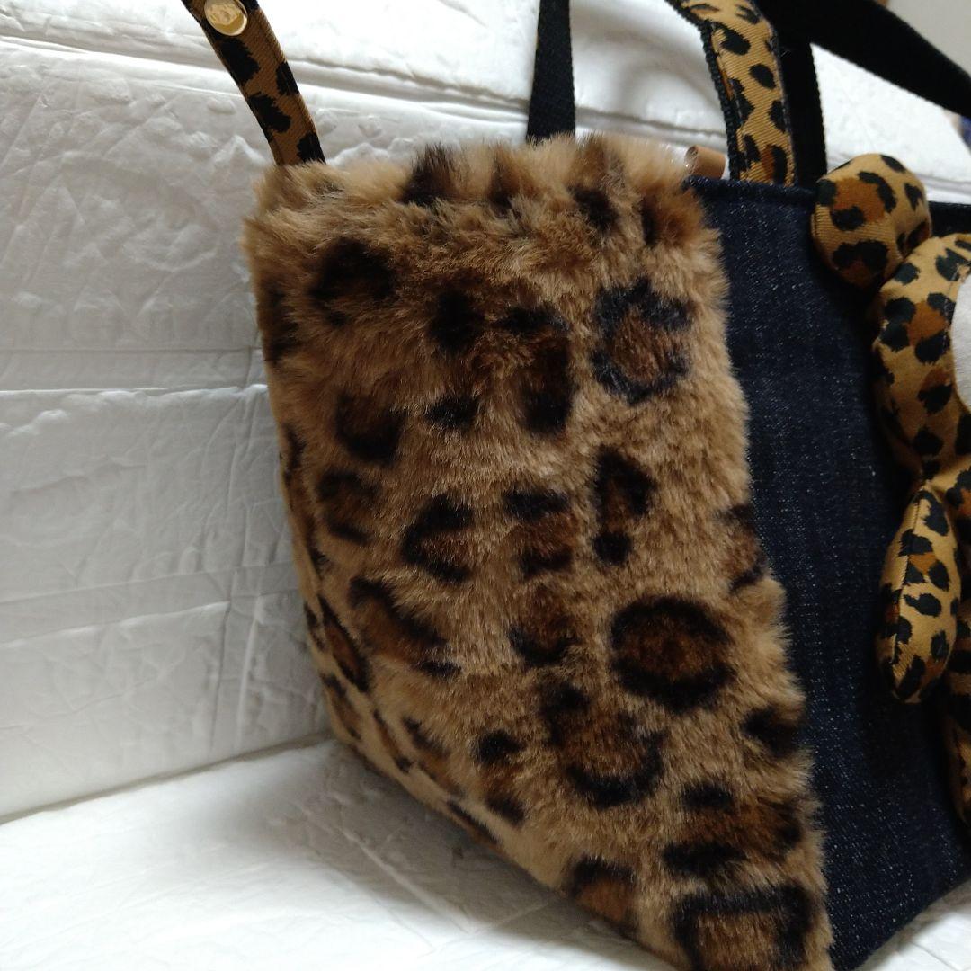 ゆ*ら様 コヤンイサムチョン☆スクエアトートバッグ　デニム＆ヒョウ柄ボア　オッド