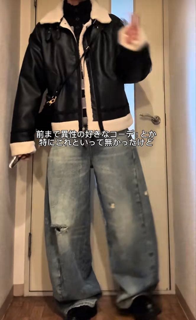 【CLEL】 4way リバーシブルフェイクムートンジャケット ネロピザ