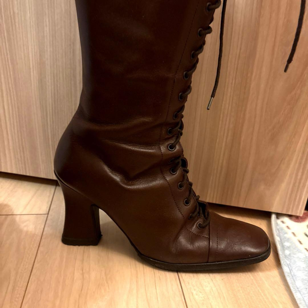 PRADA編み上げブーツ！36ブラウン