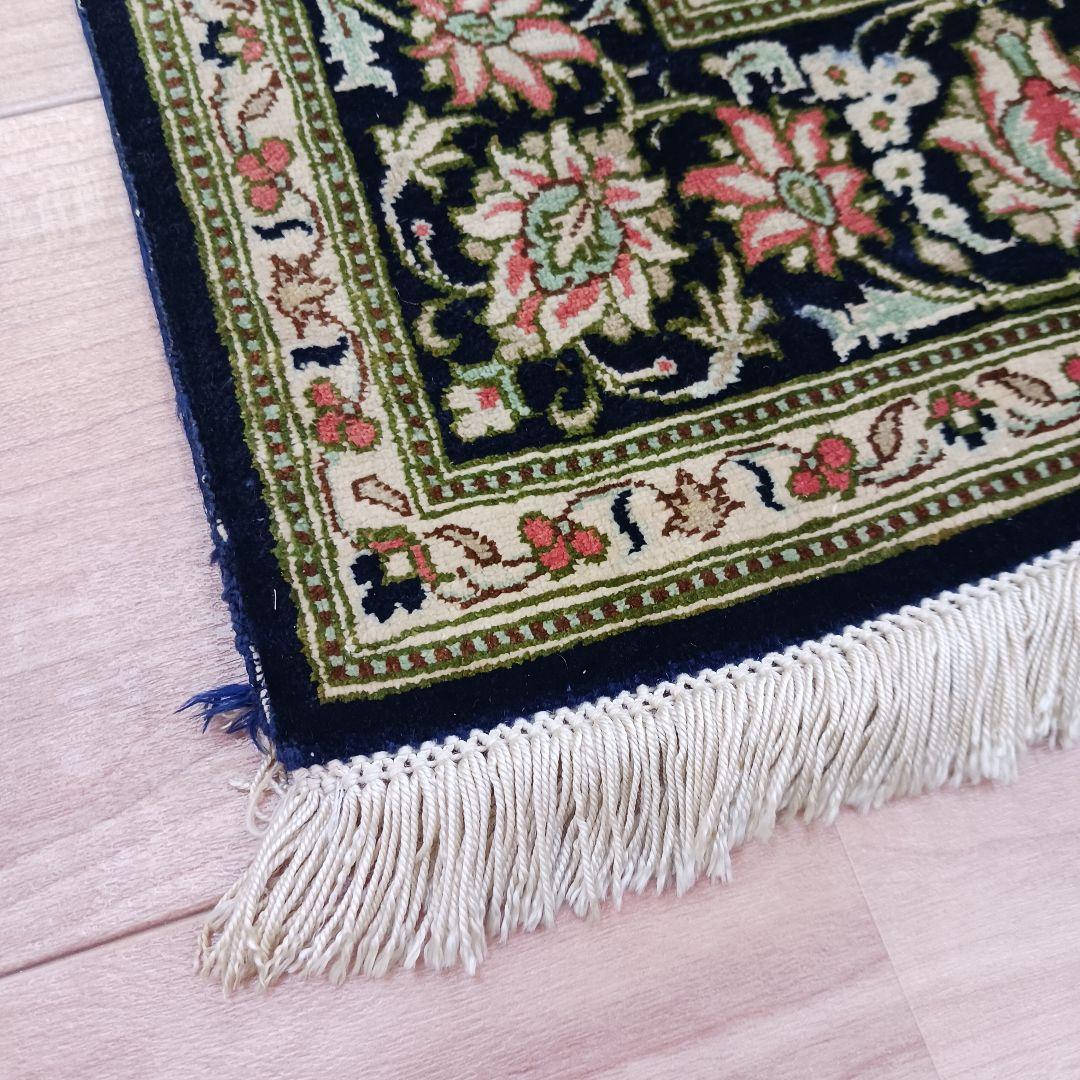 Y3283 高級ペルシャ絨毯 クム産 工房サイン シルク100% 手織り