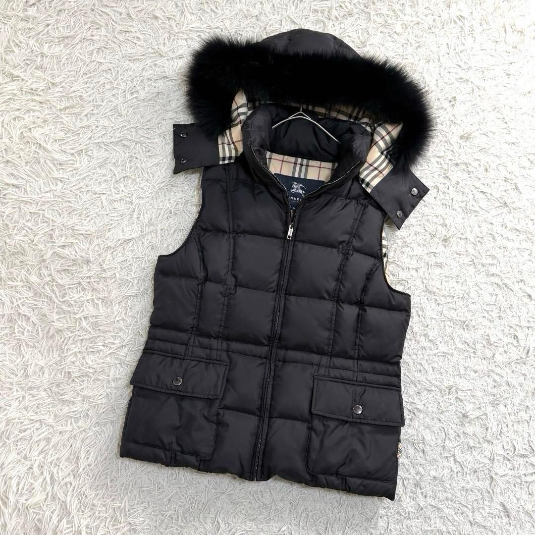 16984✨バーバリーロンドン フォックスファー ノバチェック ダウンベスト 黒