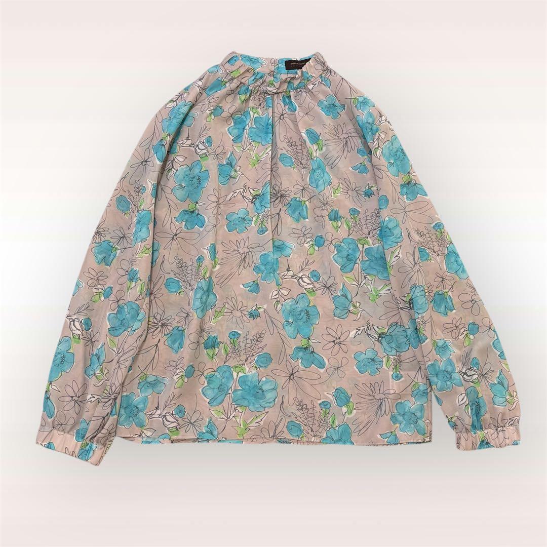 TOMORROWLAND アネモネプリント ギャザースタンドカラーブラウス 36