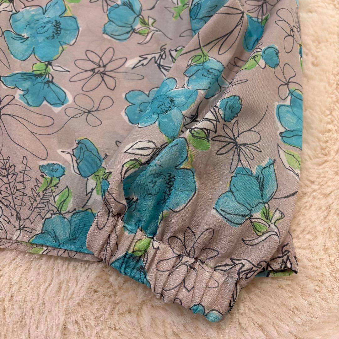 TOMORROWLAND アネモネプリント ギャザースタンドカラーブラウス 36