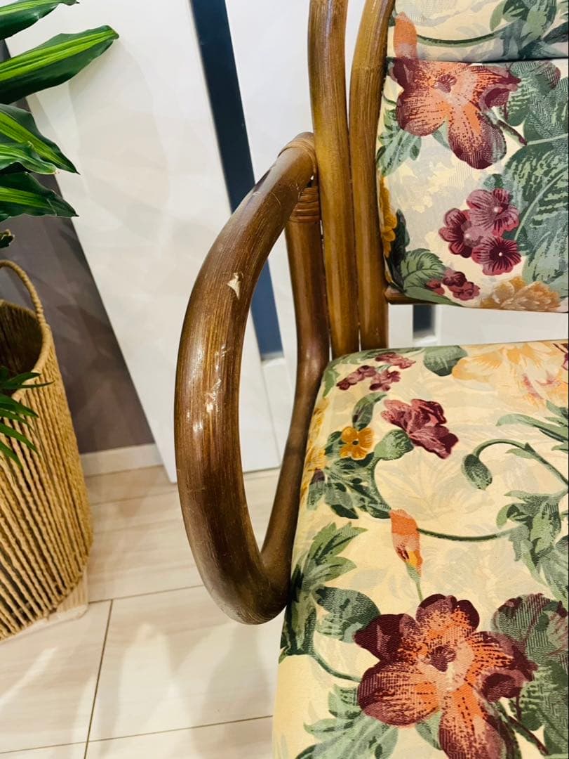 送料込み　ラタン　回転椅子　レトロ