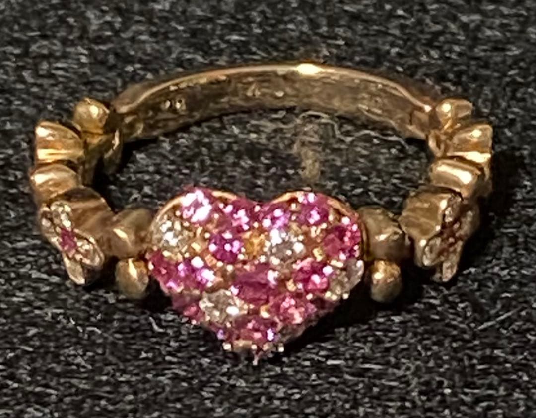 ダイヤモンド ピンクサファイア ハートリング 指輪 リング K18 金