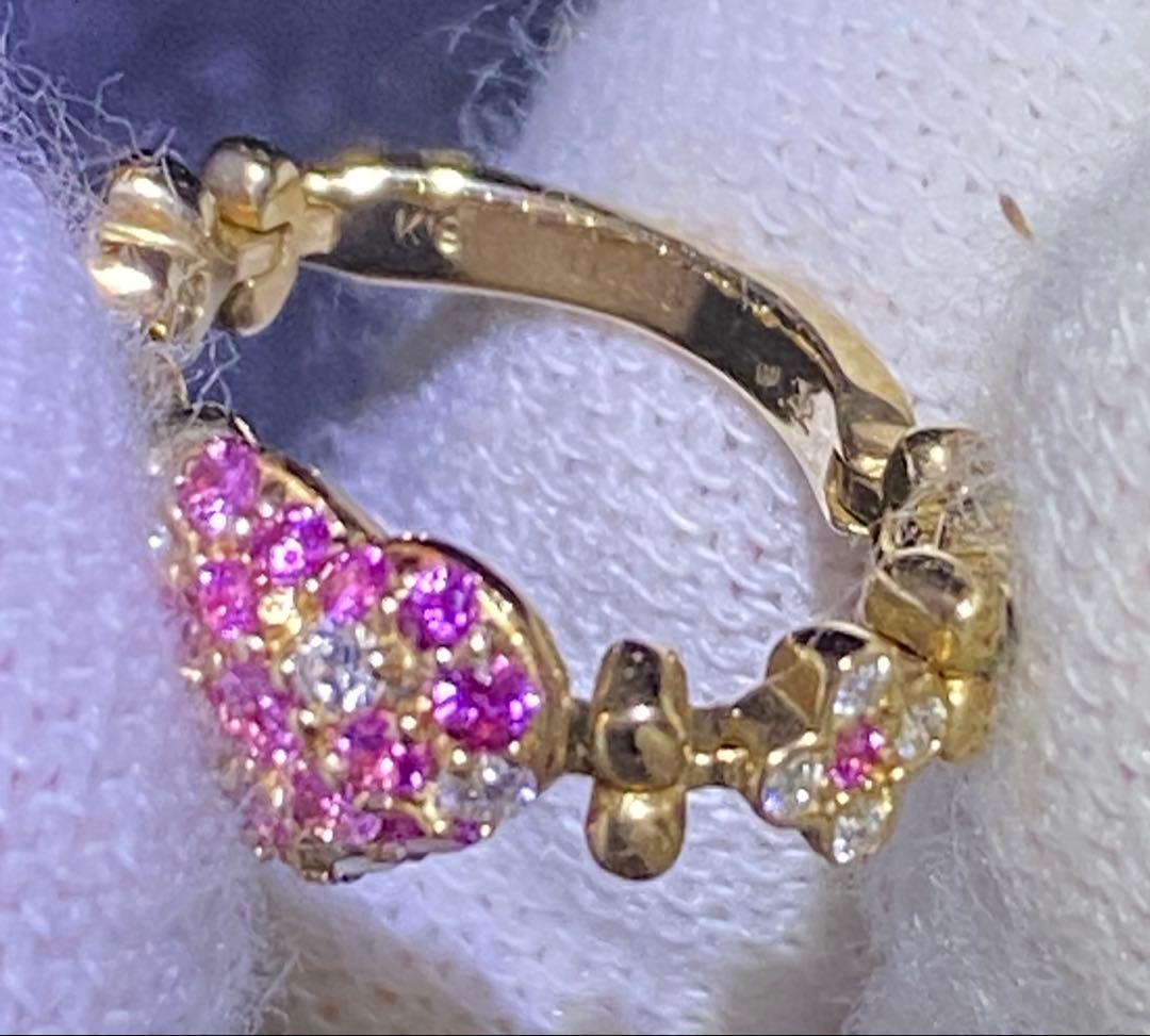 ダイヤモンド ピンクサファイア ハートリング 指輪 リング K18 金