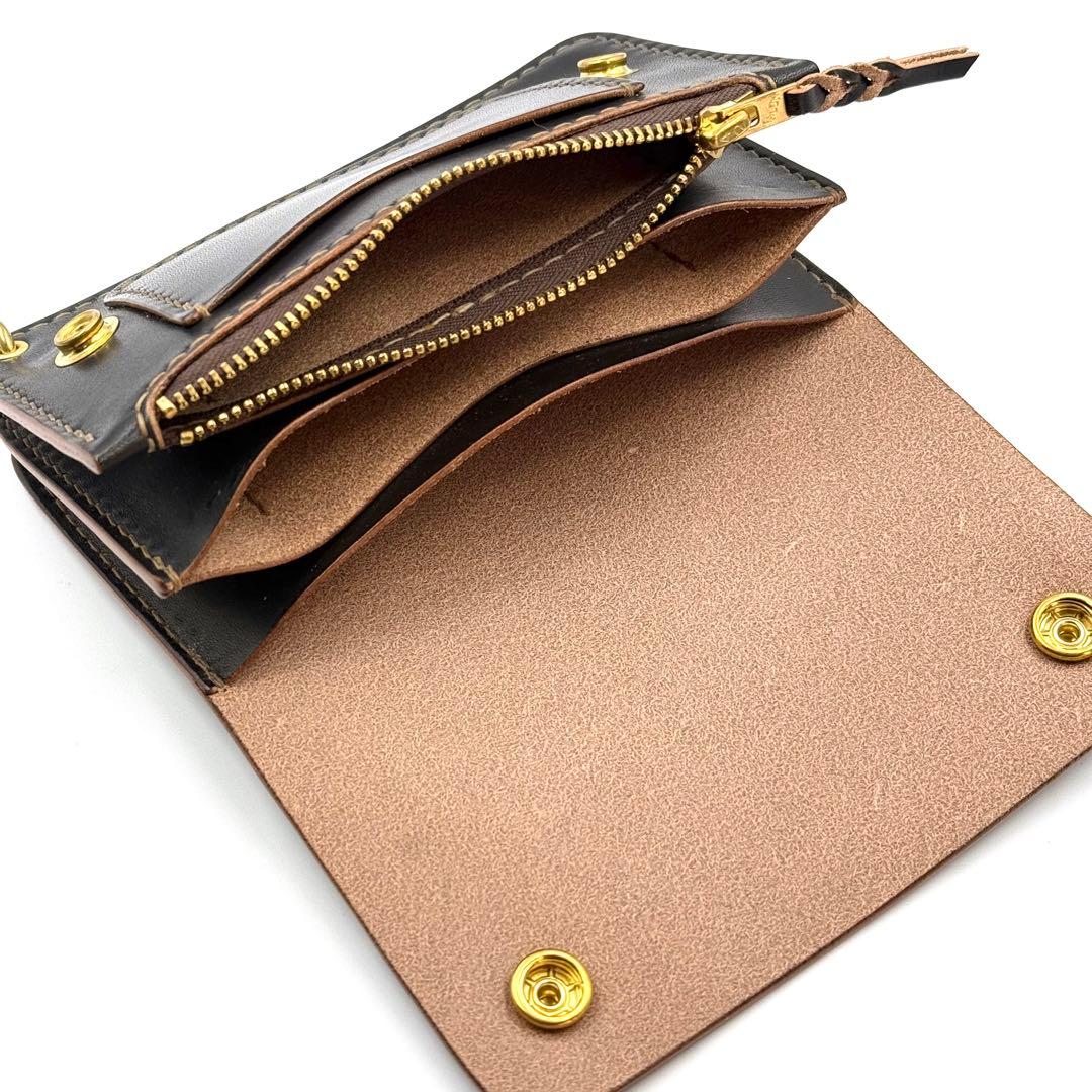 ミドルトラッカーウォレット(ブラック)サドルレザー　タロンジッパー　真鍮製