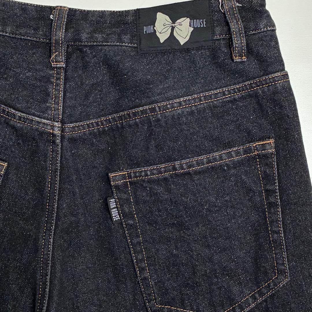 【極美品】ピンクハウス/ブラックデニム/裾裏ロゴプリント入り/パンツ/ナチュラル
