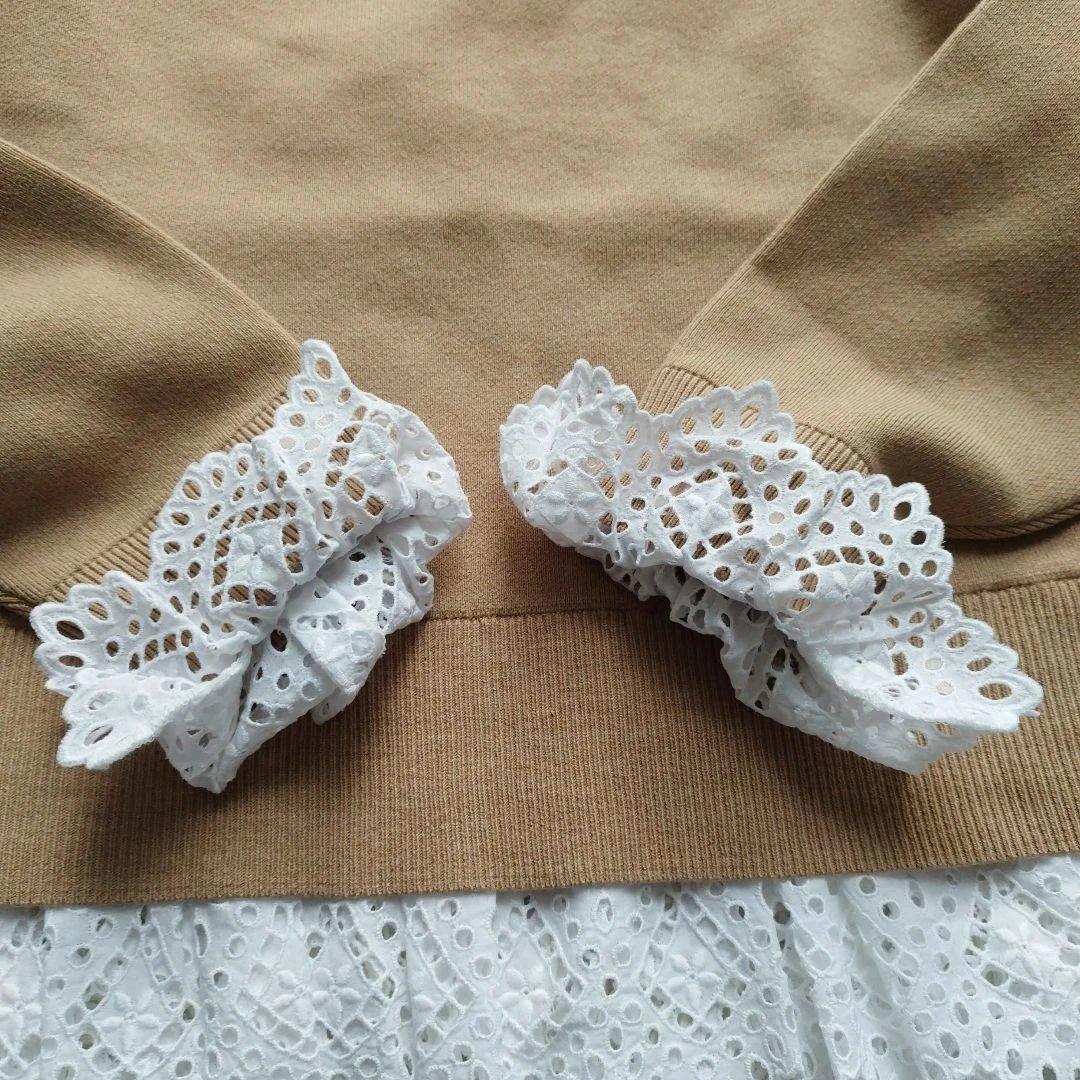 美品✨エンフォルド ウールコットンフリルプルオーバー レース ベージュ 38