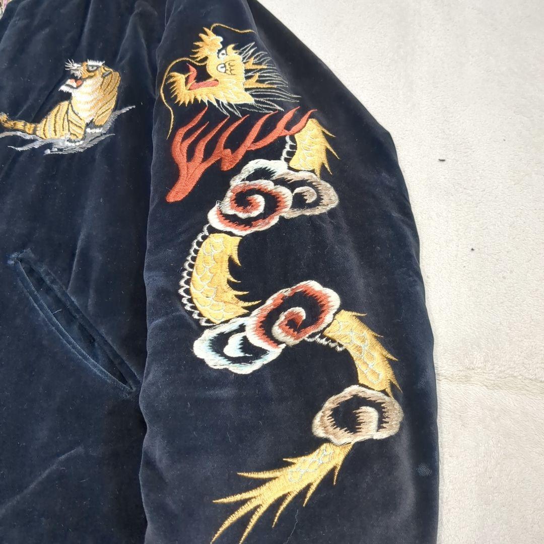 テーラー東洋 スカジャン 別珍 虎 鷹 希少 Lサイズ ブラック リバーシブル