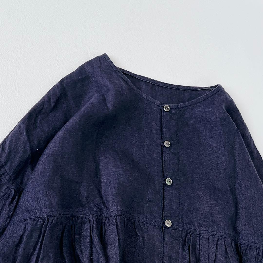 美品✨nest Robe リネン100%ゆったり　長袖シャツ　ブラウス　濃紺
