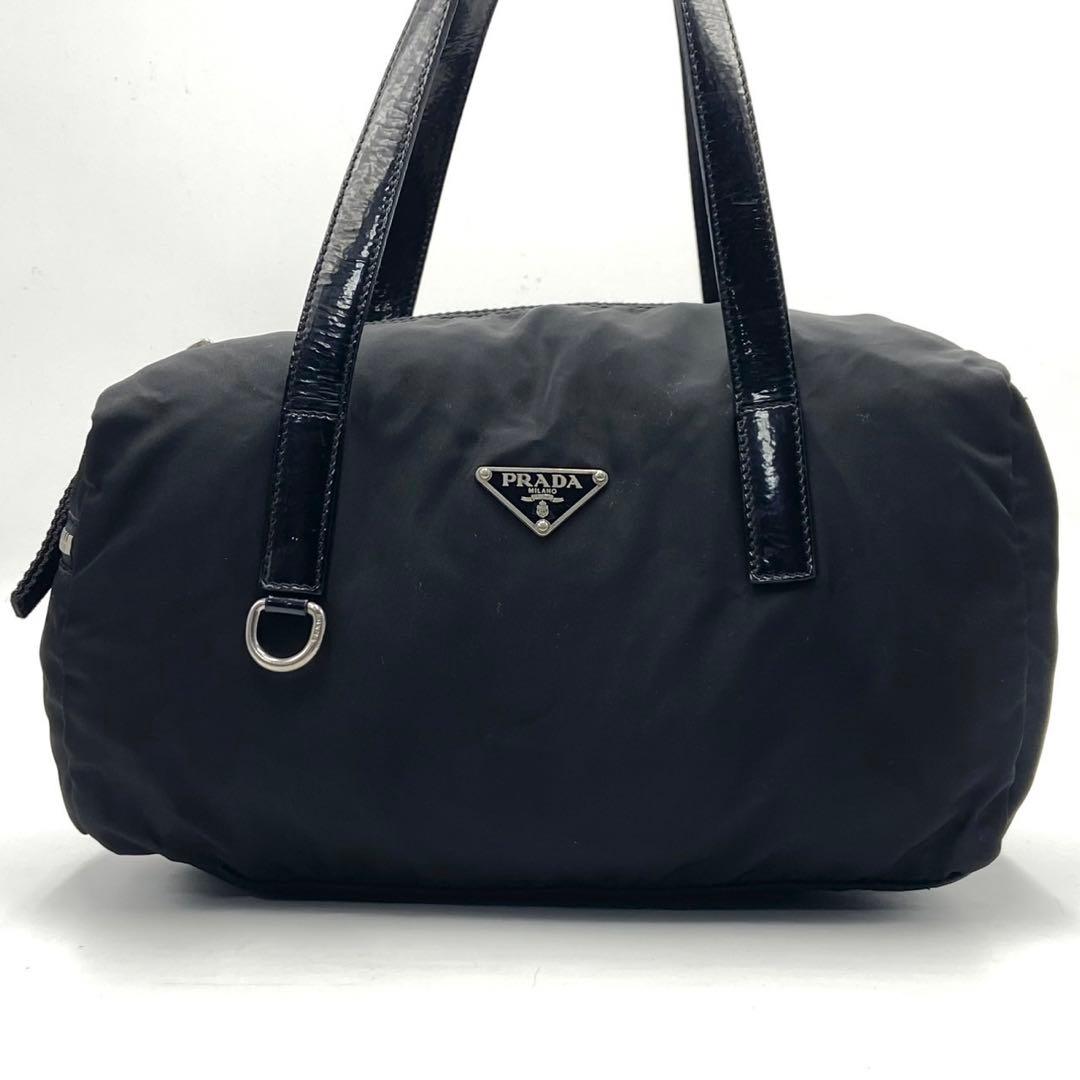 プラダ 三角ロゴ アイコン ハンドバッグ ミニボストン ナイロン レザー 黒