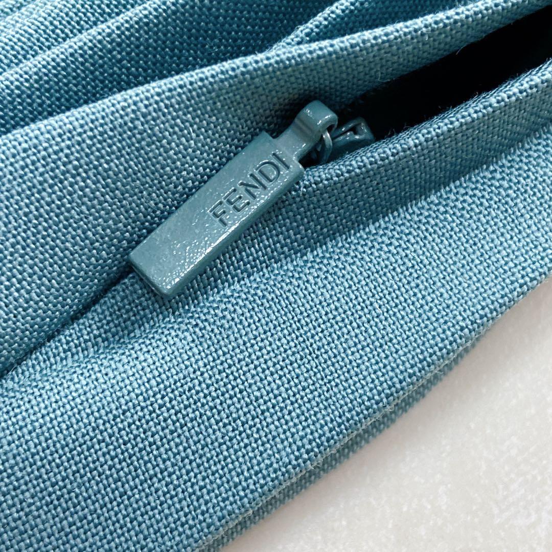 極美品 現行タグ FENDI モヘア プリーツスカート ロング ターコイズブルー