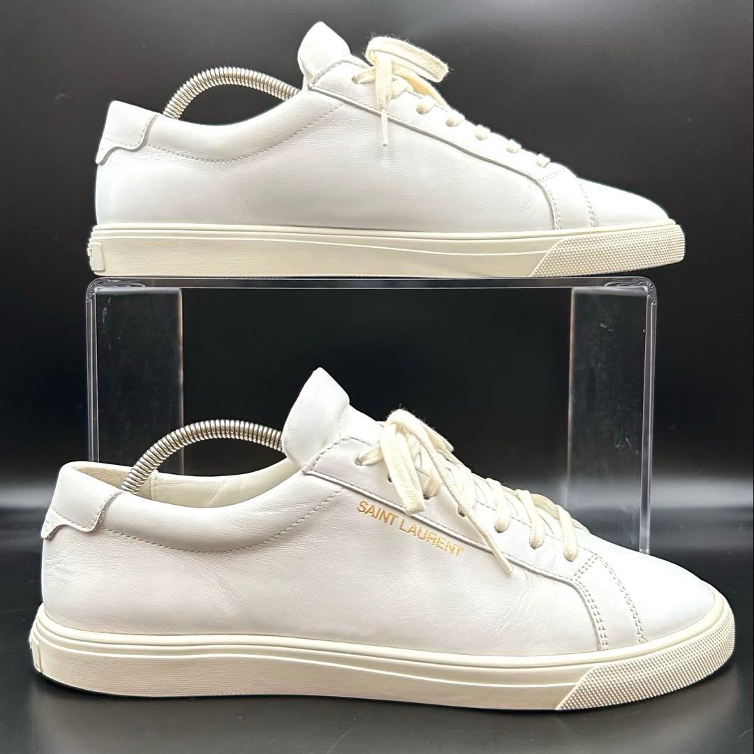 【美品】サンローラン ローカットスニーカー ロゴ メンズ レザー 白 27.5