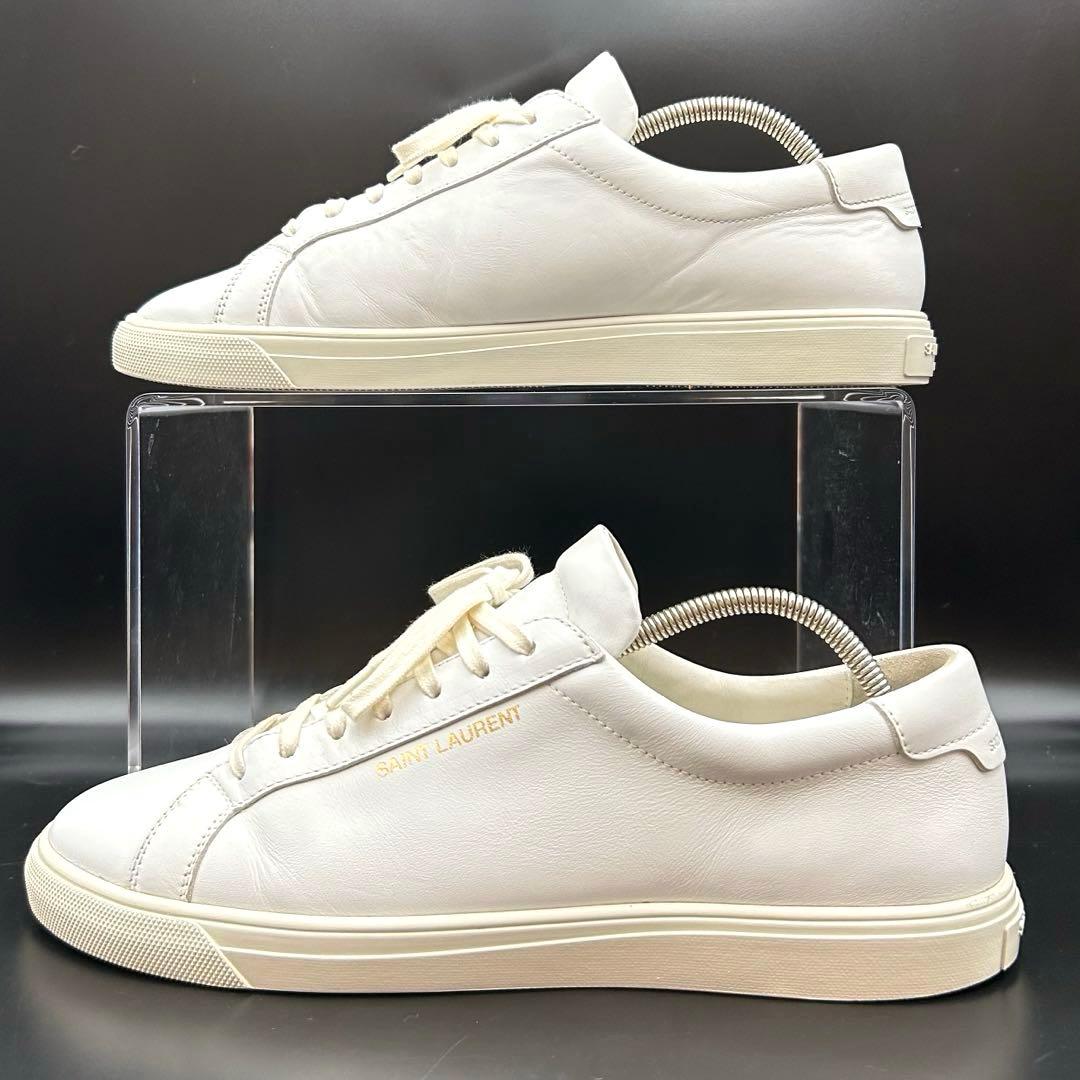 【美品】サンローラン ローカットスニーカー ロゴ メンズ レザー 白 27.5