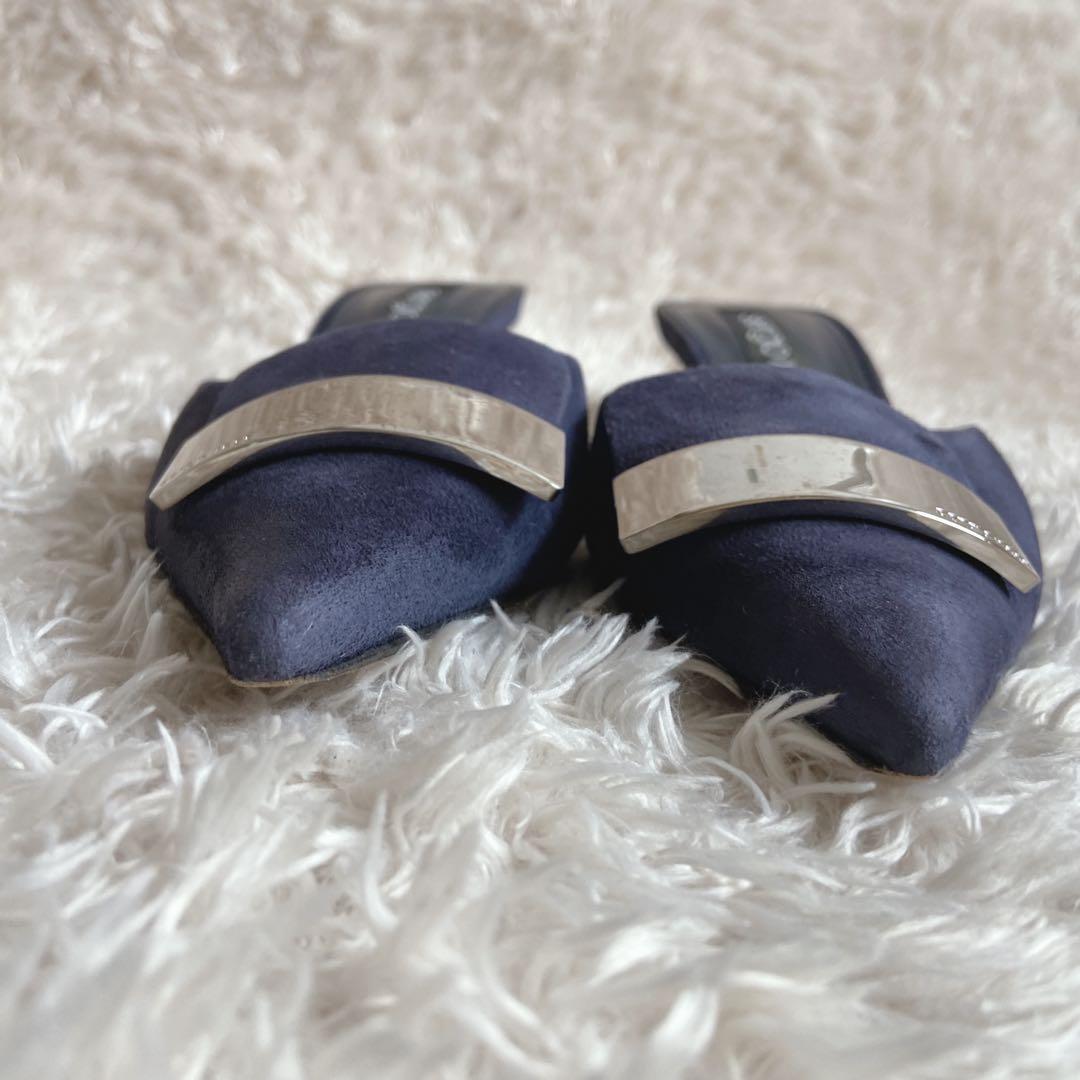 セルジオロッシ　sr1　ローヒールパンプス　ネイビー　37　メタルプレート