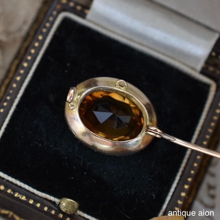 英国アンティーク 1900年前後 9金 天然シトリンと天然シードパールのブローチ