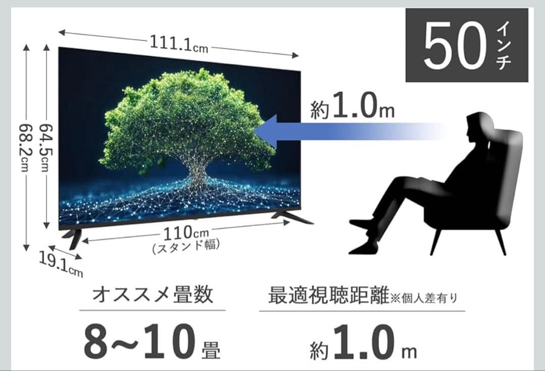 た*け様 チューナーレステレビ50V型4K☆山善