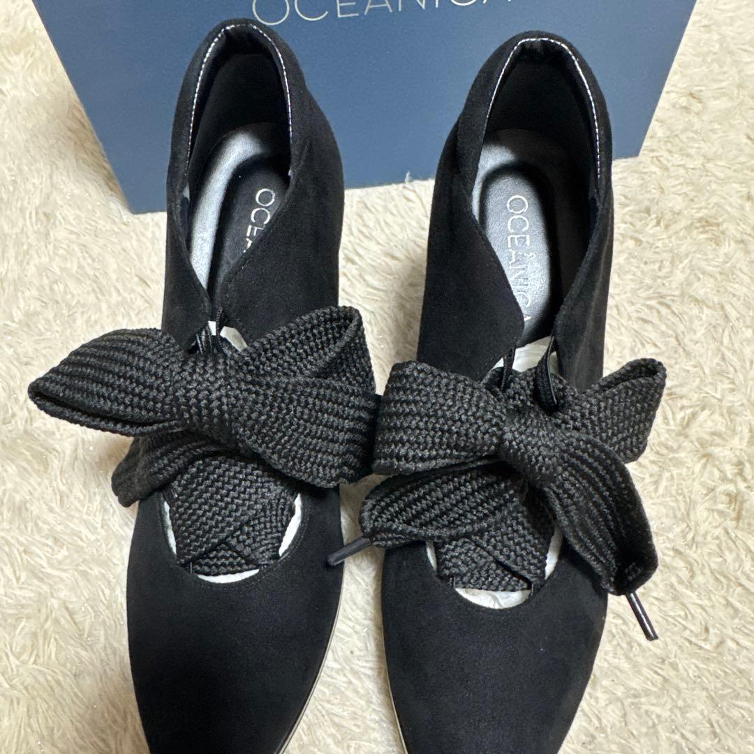 【新品未使用】ヒルズアベニュー ★オセアニカ リボンパンプス ★ブラック24.5
