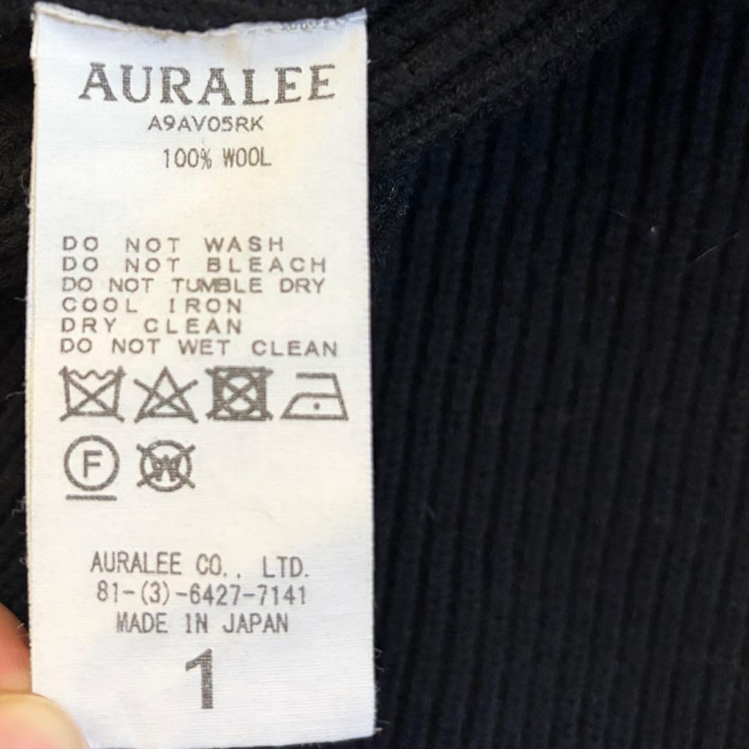 オーラリー　リブニット　Vネック　セーター　ブラック　黒　縦畝