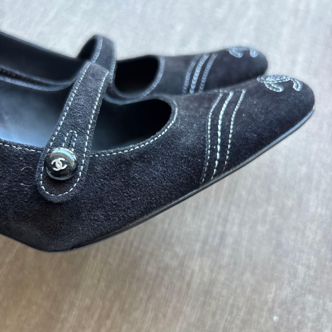 CHANEL シャネル ココマーク パンプス 黒 スエード ピンヒール 36.5