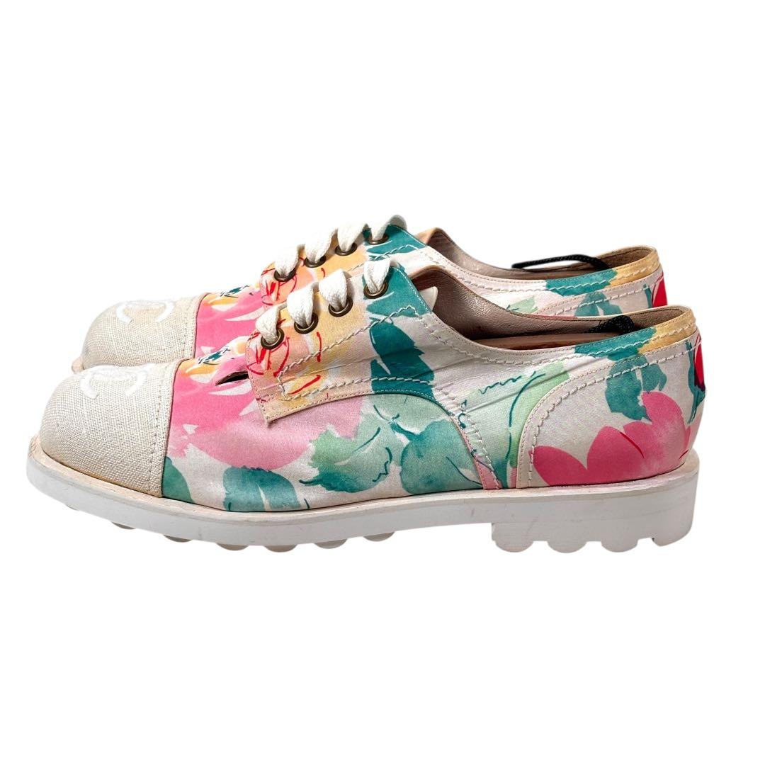 シャネル CHANELフラワー柄 レースアップシューズ 38 ※難あり