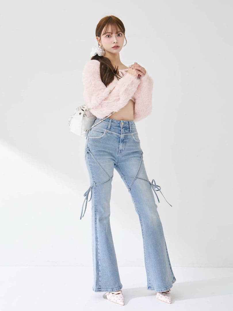 ダーリッチ ピコレースハイウエストフレアデニム