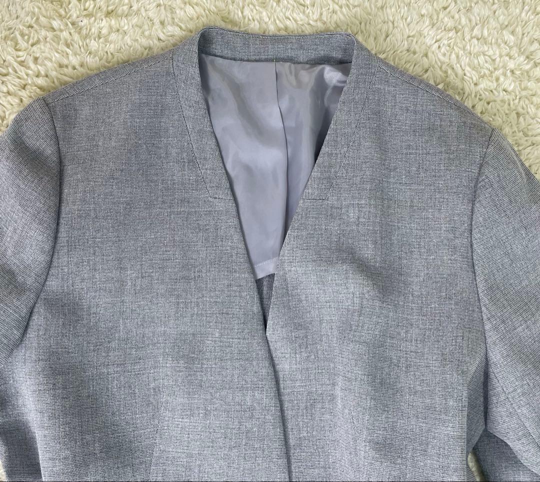 レディース　ノンカラー　ビジネススーツ　セットアップ　パンツ　グレー　15号