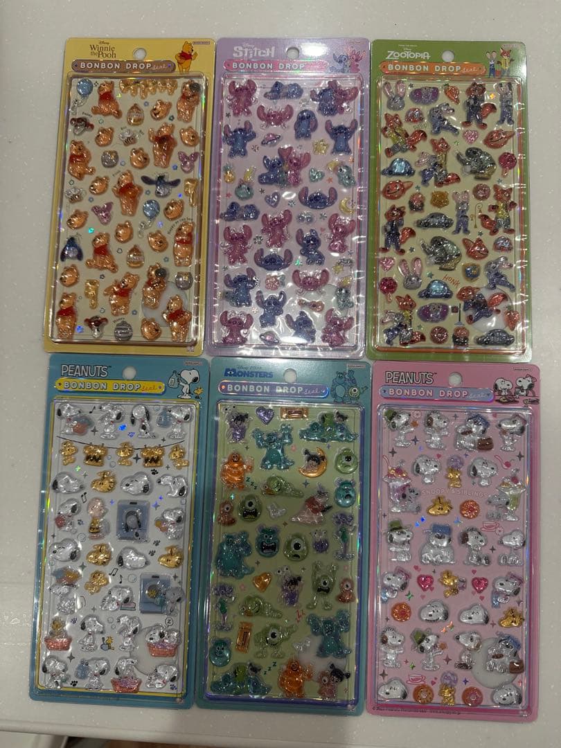 ボンボンドロップシール 6枚セット　正規　ズートピア　　　ディズニー　スヌーピー