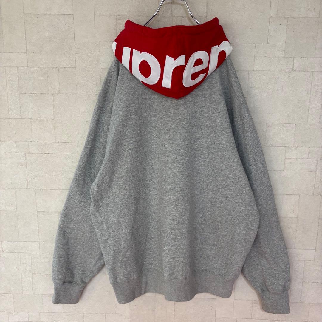 【希少XLサイズ】シュプリーム☆フードロゴ グレー＆ レッド パーカー　896