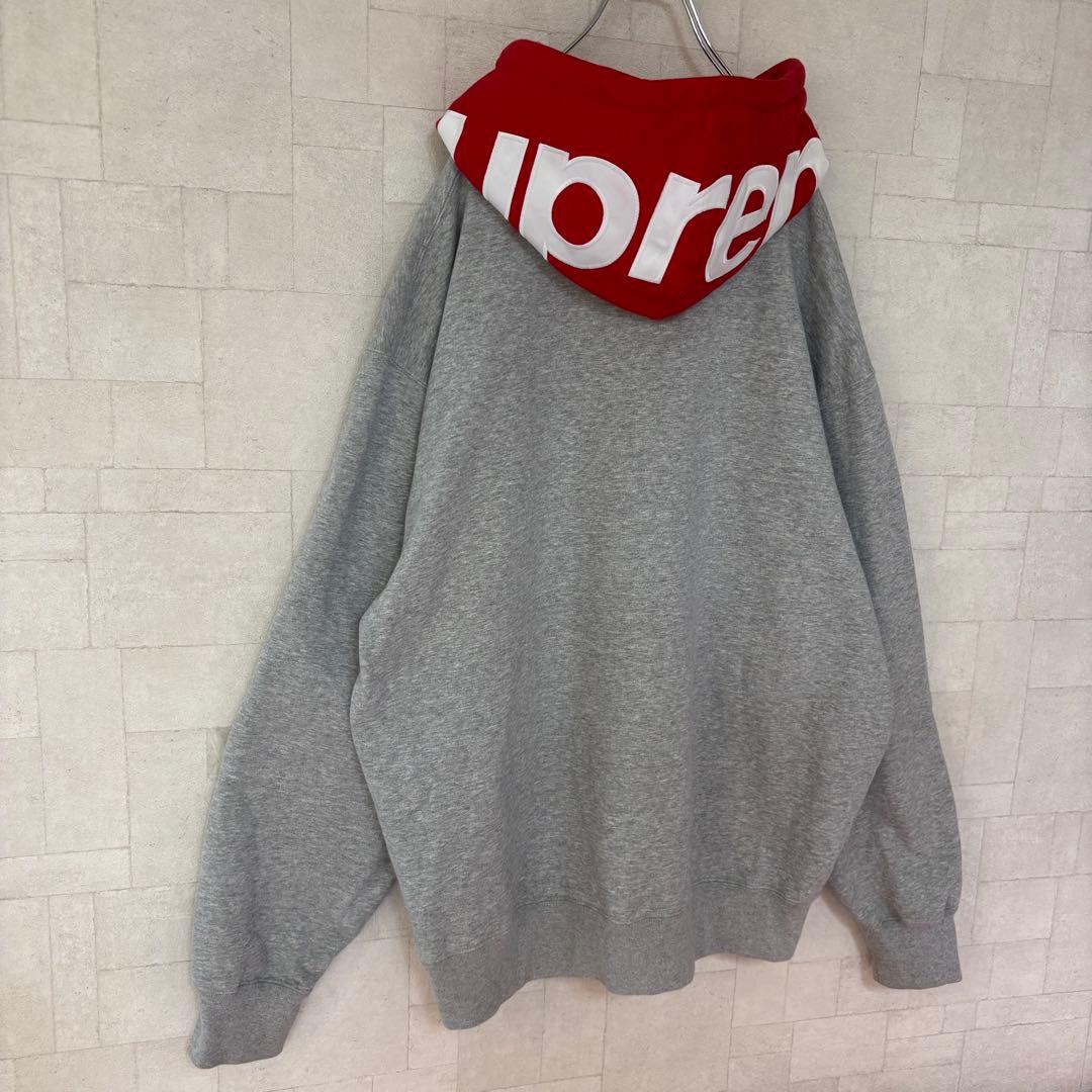 【希少XLサイズ】シュプリーム☆フードロゴ グレー＆ レッド パーカー　896