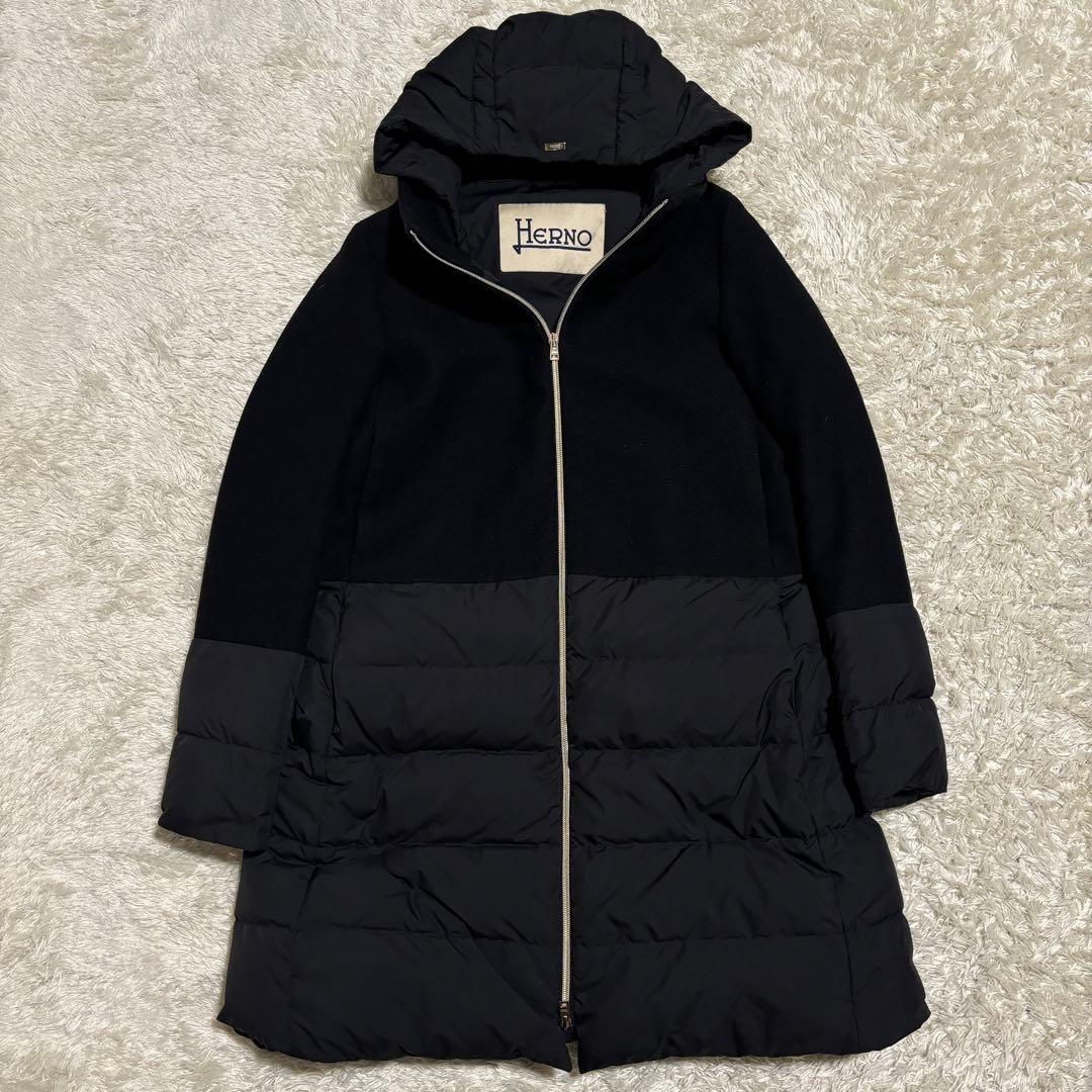 美品✨ HERNO ハイブリッド　ダウン切り替え　ダウンコート　ブラック　44