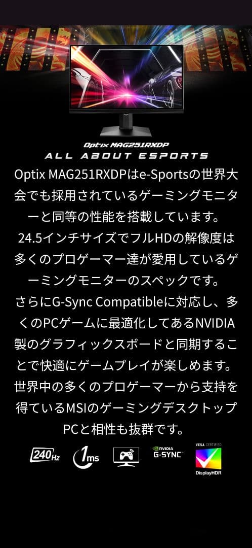 24.5インチ ゲーミングモニターpc 240