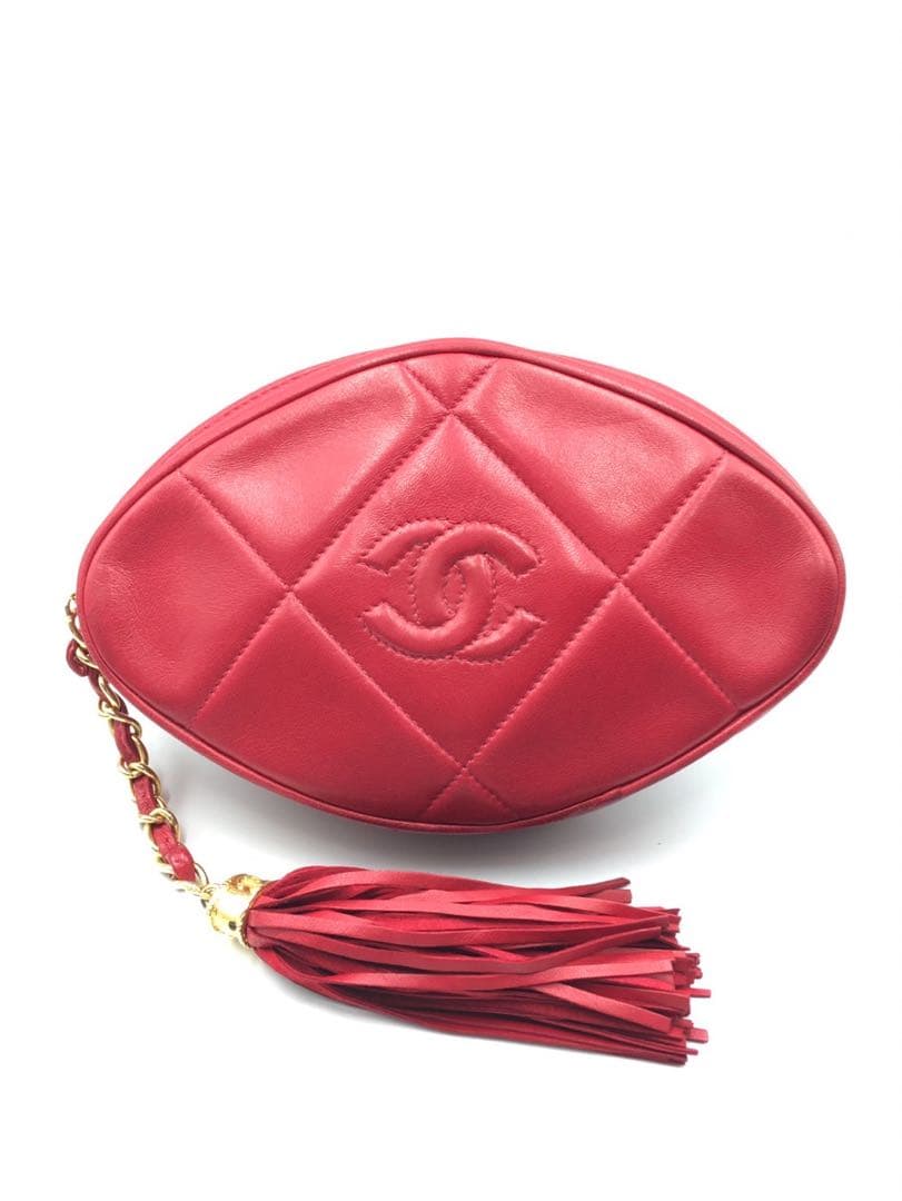 シャネル　ラムスキン　ポーチ　フリンジ