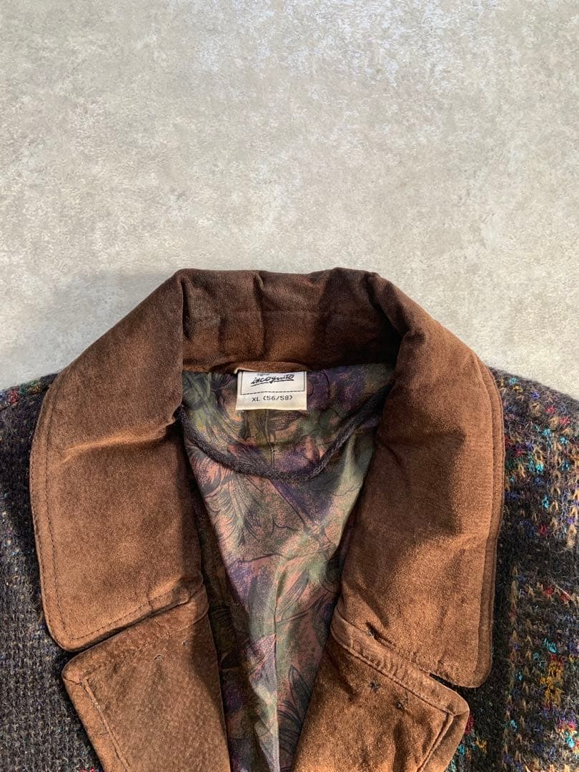 Euro vintage 70s ニットジャケット Wool leather