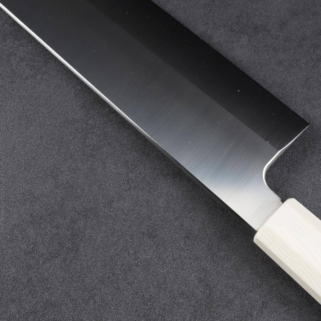 7015 鎌型薄刃包丁 8寸 刃渡り240mm 刺身包丁 人工象牙黒三本巻八角柄