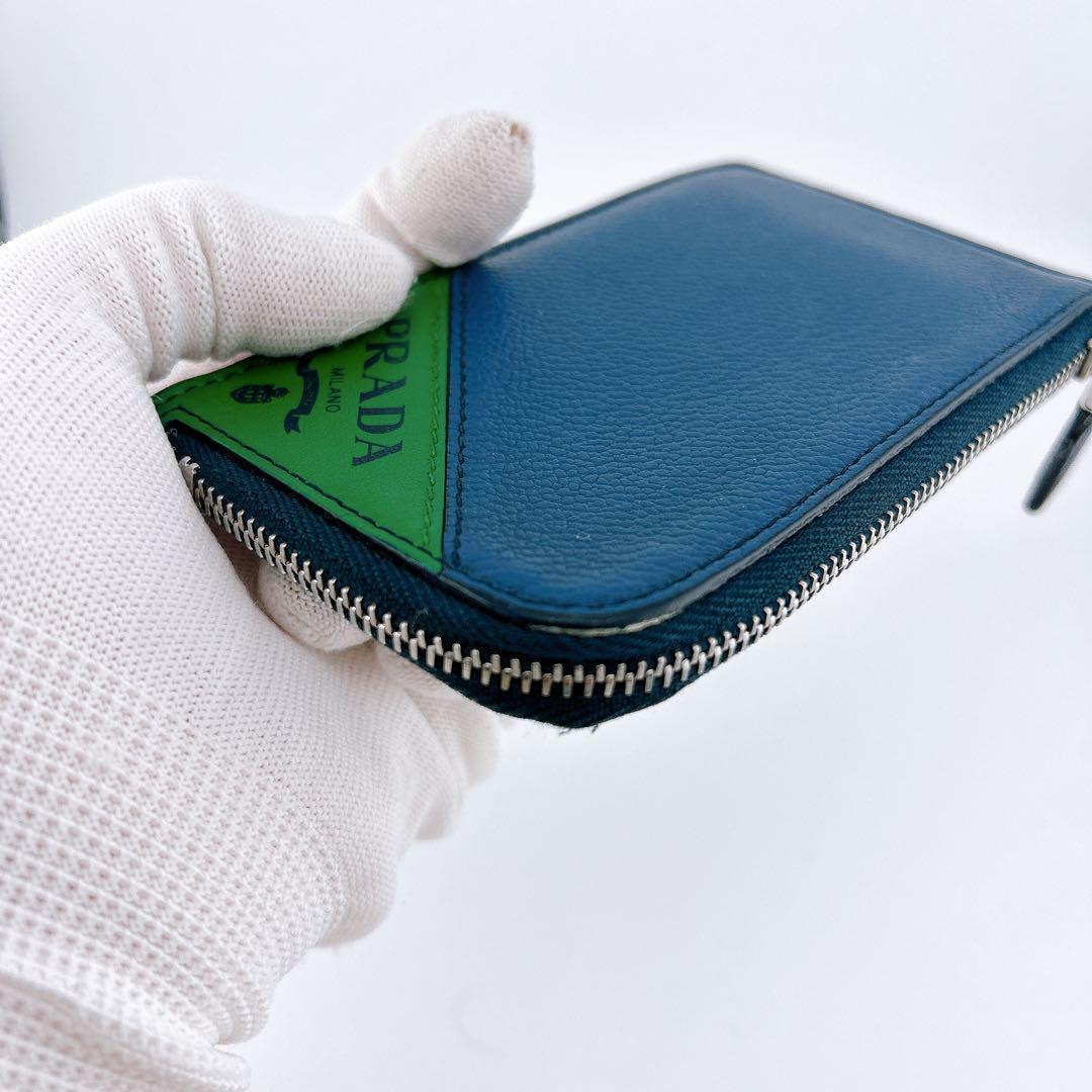 【極美品】プラダ 2MC021 ケース 小銭入れ ネイビー グリーン IC
