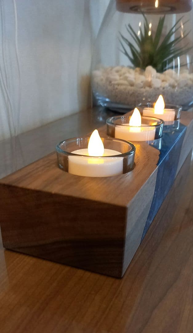 キャンドルホルダー　エアプランツホルダー　ティーライトキャンドル　ウッドレジン