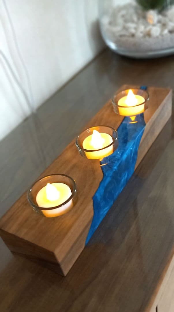 キャンドルホルダー　エアプランツホルダー　ティーライトキャンドル　ウッドレジン