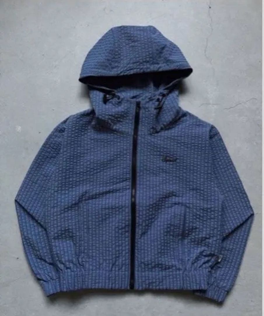sqoud ネイビー ストライプ フード付き ナイロンジャケット