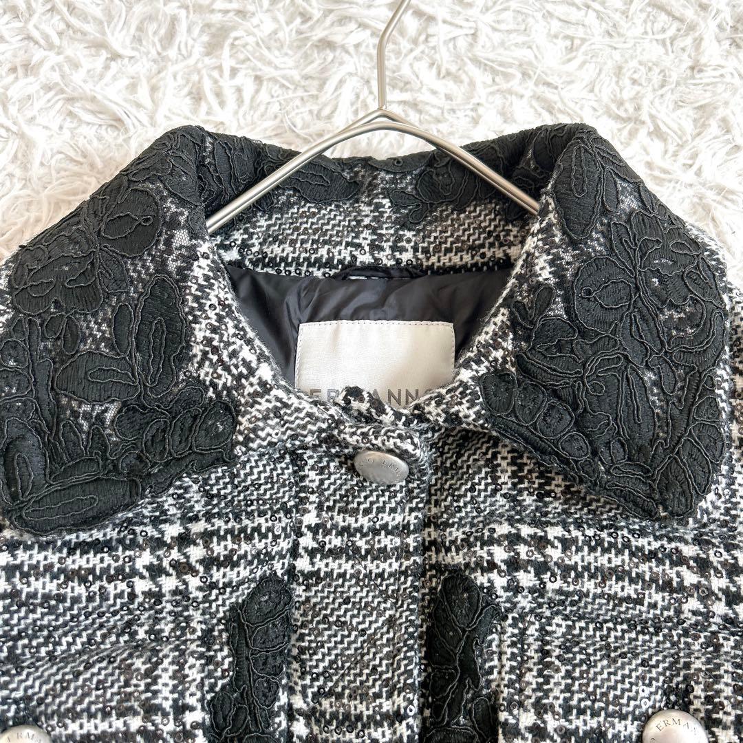 美品⁂エルマンノフィレンツェ⁂ショートコート　グレンチェック　レース　ロゴボタン