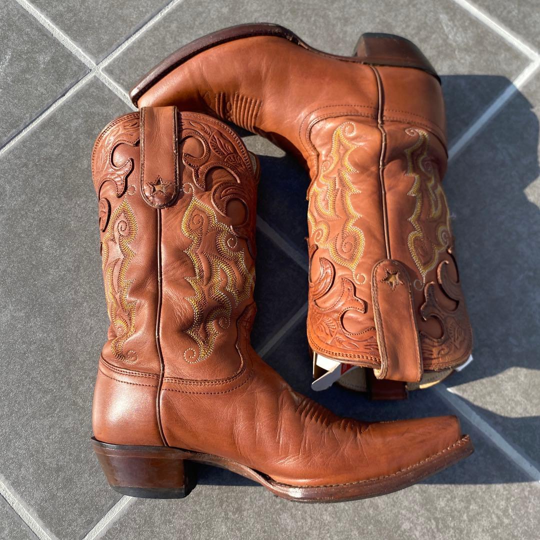 【Tony Lama】トニーラマ　ブラウン刺繍　ウエスタンブーツ　7b