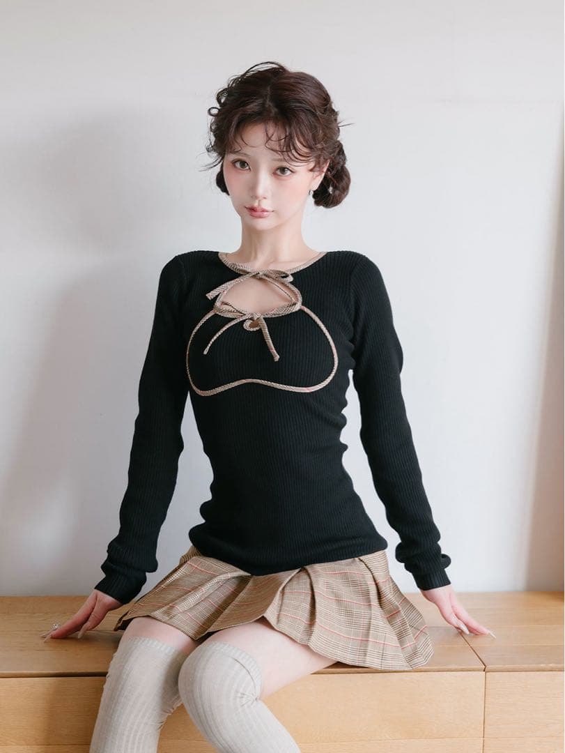 darich ポイントチェックニットミニワンピース