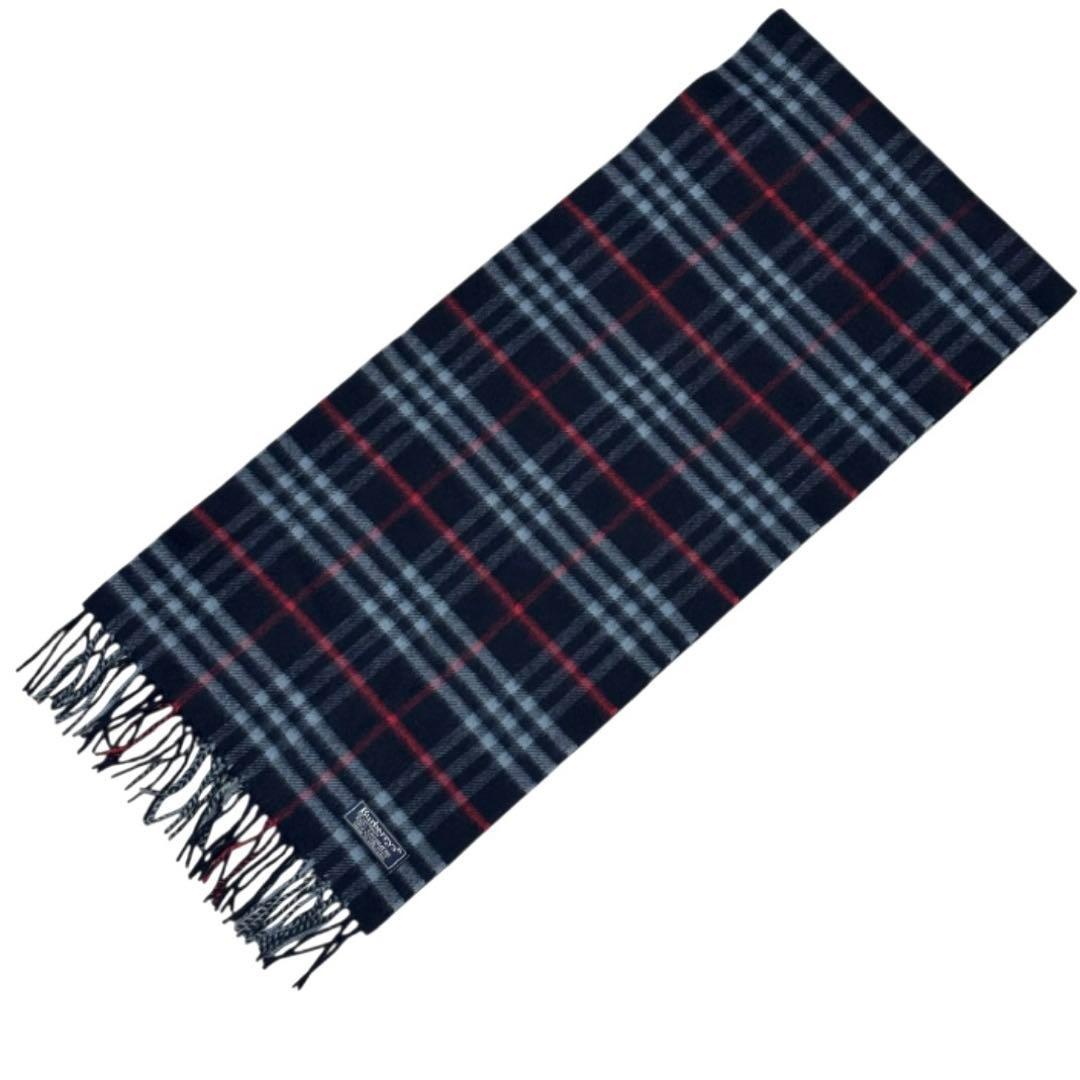 未使用級 バーバリー BURBERRY マフラー カシミヤ チェック ネイビー
