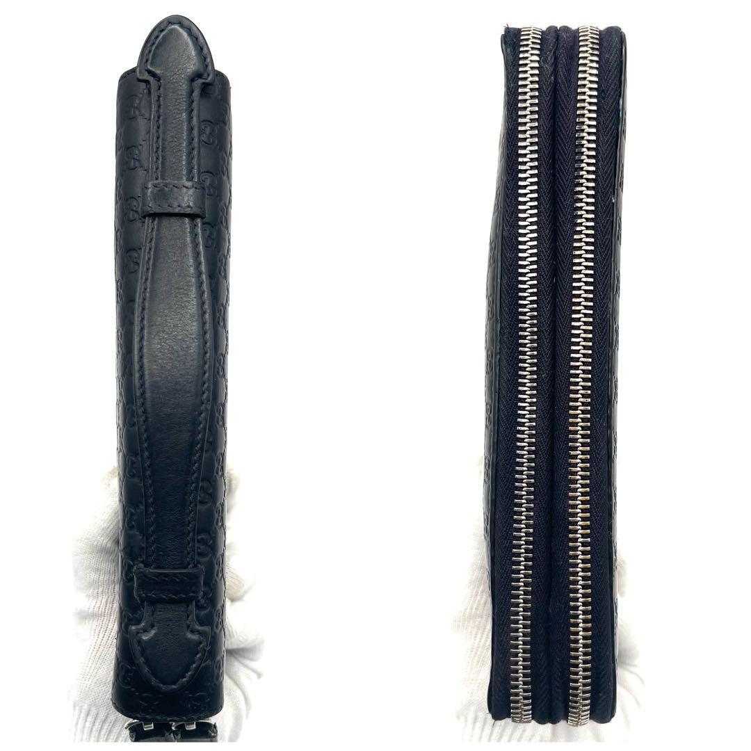 極美品✨グッチ マイクロシマ オーガナイザー ダブルファスナー レザー ネイビー