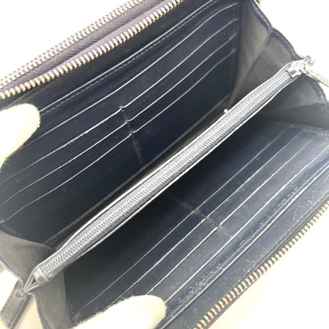 極美品✨グッチ マイクロシマ オーガナイザー ダブルファスナー レザー ネイビー