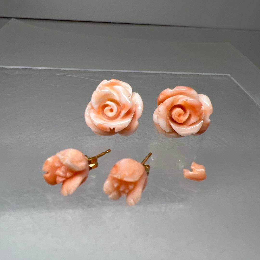 K18刻印　本桃色珊瑚　ピアス　2対セット　6.32g 東K7-1211☆2F