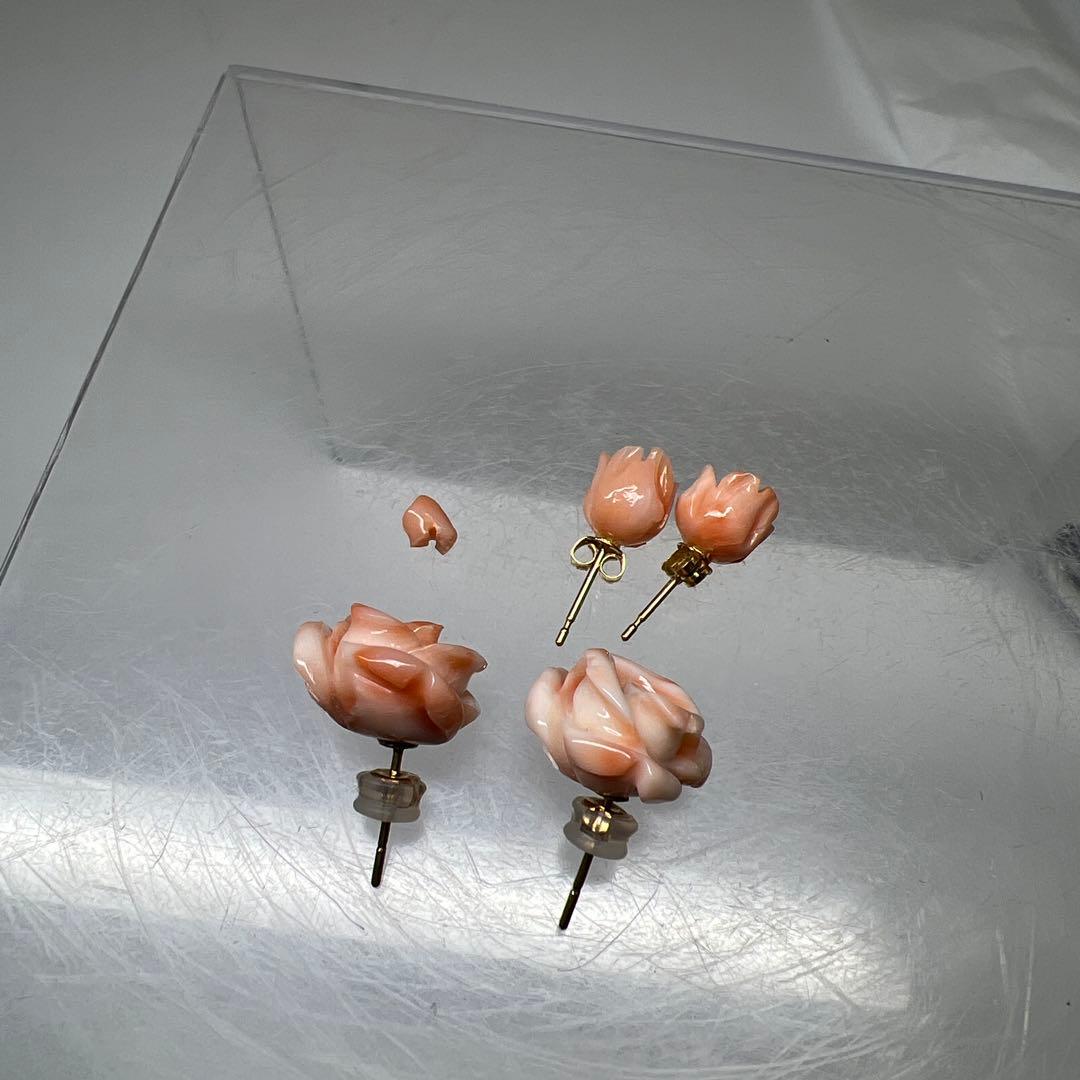 K18刻印　本桃色珊瑚　ピアス　2対セット　6.32g 東K7-1211☆2F